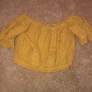 Adorable Yellow cold cinched shoulder top